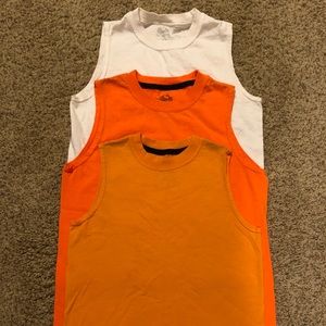 Three Boys Sleeveless Fruit of the Loom Shirts.